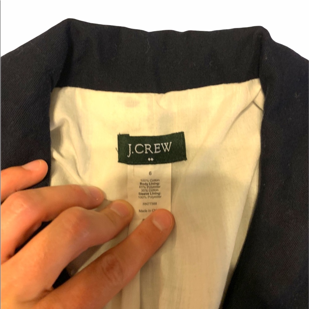 J.Crew Navy Blue Long Sleeve Button Down Pocket Pleated 100% Cotton Blazer-6 - Picture 7 of 9